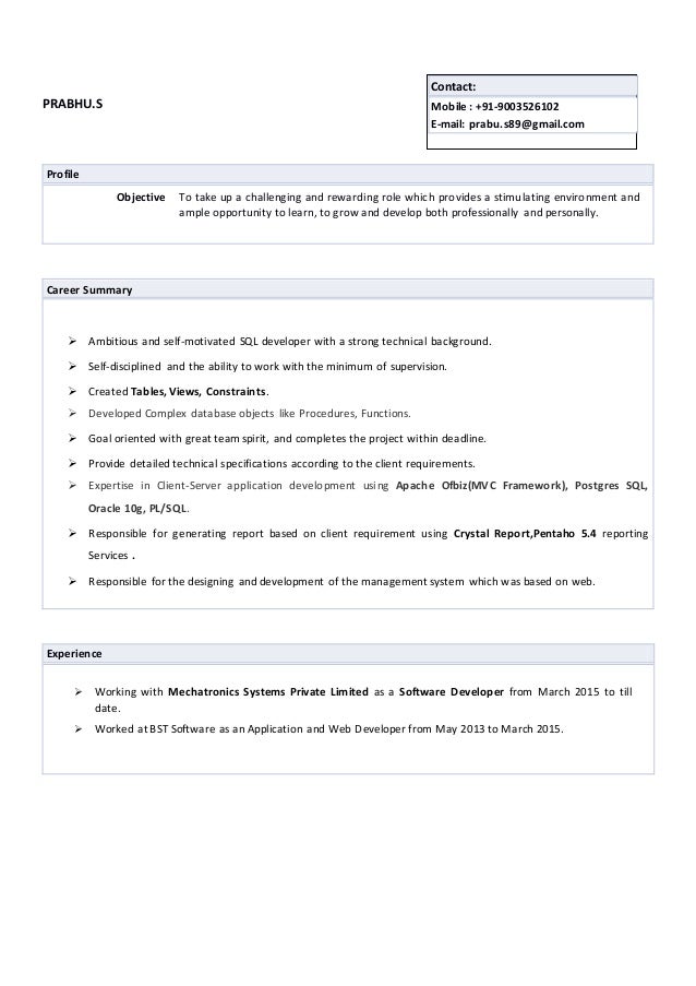 prabhu software engineer 3 year exp 3 year summary p l