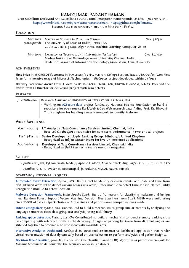 resume ramkumar paranthaman 7740 mccallum boulevard apt 245dallastx 75252 ramkumar - Computer Science Gpa Resume resume ramkumar paranthaman 7740 mccallum boulevard apt 245dallastx 75252 ramkumar - Computer Science Gpa Resume