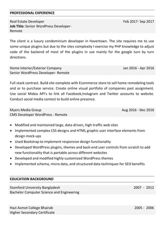 Professional WordPress Theme Developer || Web Developer || Resume || CV ...