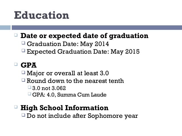 expected date of graduation on resumes