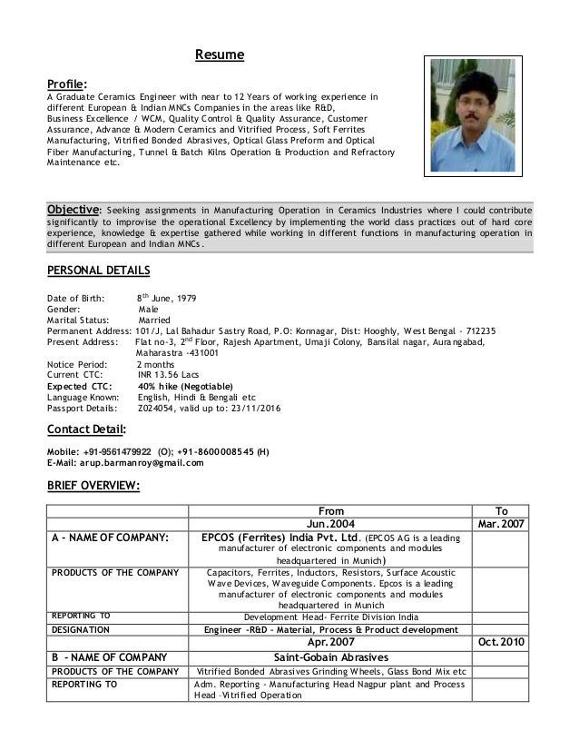 resume profile a graduate ceramics engineer with near to 12 years of working experience in - Ceramic Engineer Sample Resume resume profile a graduate ceramics engineer with near to 12 years of working experience in - Ceramic Engineer Sample Resume