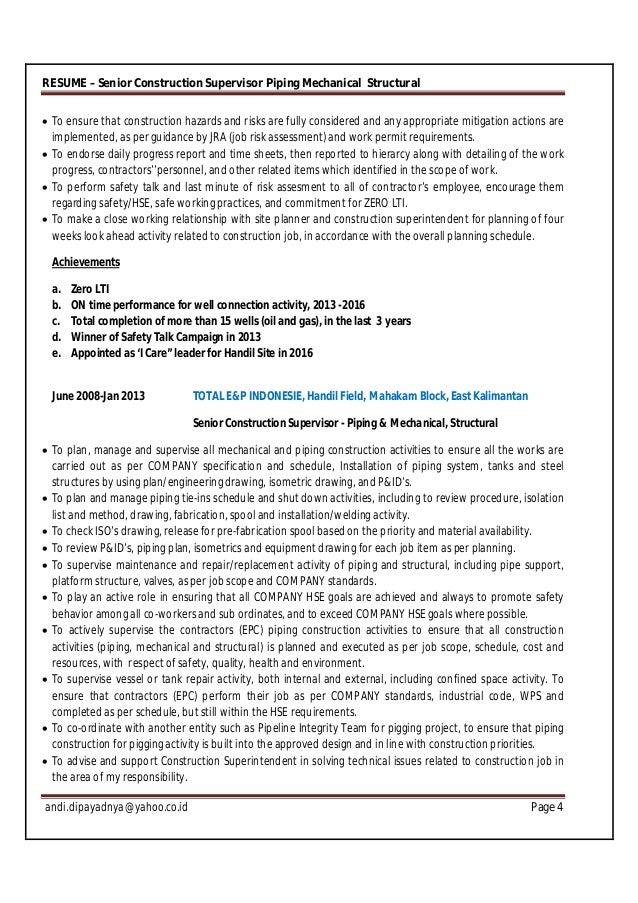 structural supervisor resume
