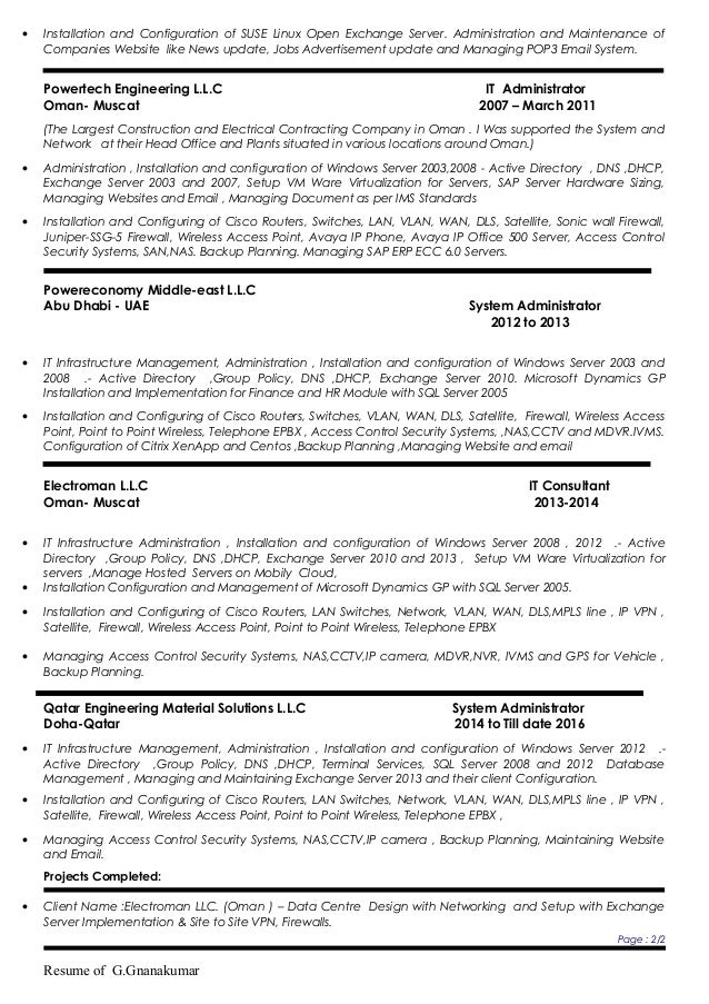 it infrastructure resume
