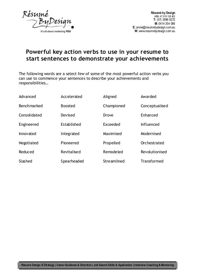 resume powerful key action verbs action resume verbs
