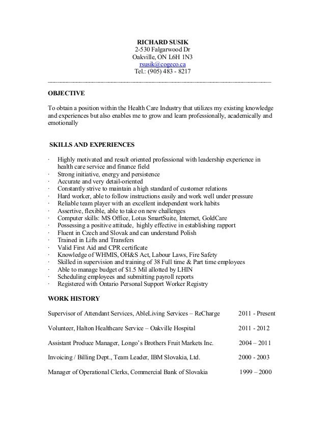 sample resume psw objective