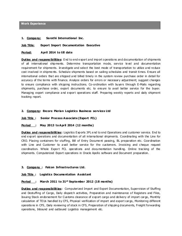 freight forwarder resumes