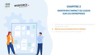 CHAPITRE 2
IDENTIFIER L’IMPACT DU CLOUD
SUR LES ENTREPRISES
1. Différenciation entre les dépenses d’investissement OpEx et
d’exploitation CapEx
2. Délai de commercialisation (Time-to-Market)
3. Utilisation du Cloud à l’échelle nationale
 