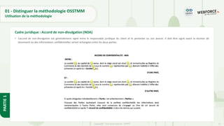 11
Copyright - Tout droit réservé - OFPPT
PARTIE
1
01 - Distinguer la méthodologie OSSTMM
Utilisation de la méthodologie
• L’accord de non-divulgation est généralement signé entre le responsable juridique du client et le pentester ou son avocat. Il doit être signé avant la réunion de
lancement où des informations confidentielles seront échangées entre les deux parties.
Cadre juridique : Accord de non-divulgation (NDA)
 