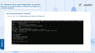 226
Copyright - Tout droit réservé - OFPPT
PARTIE
3
• Créez un Golden Ticket : kerberos::golden /user: /domain: /sid: /krbtgt: /id:
Les mouvements latéraux : Mimikatz
02 – Maintenir l’accès après l’exploitation du système
Réalisation des mouvements latéraux et élévation de privilèges dans
un système compromis
 