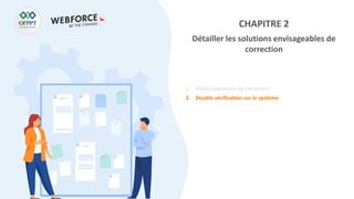 CHAPITRE 2
Détailler les solutions envisageables de
correction
1. Mode opératoire de correction
2. Double vérification sur le système
 