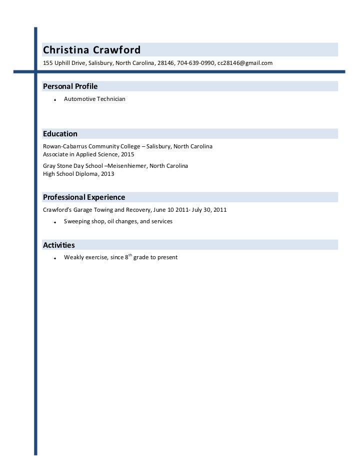 fresh out of college resume