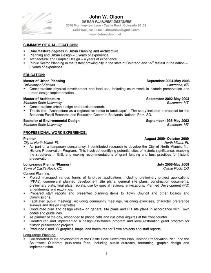 urban planner resumes