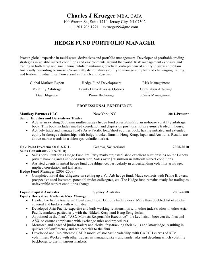Equity options trader resume