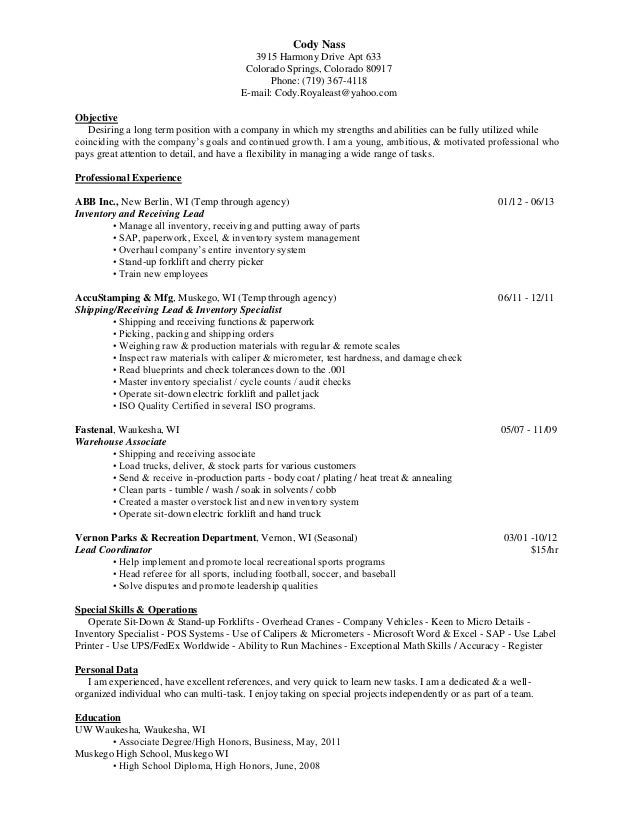 inventory associate resumes
