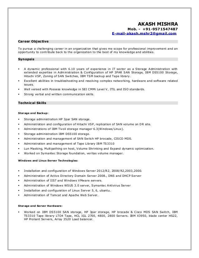 resume akash storage admin