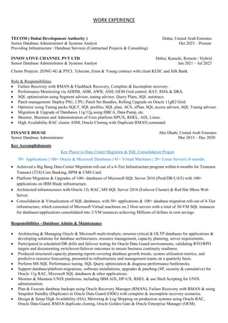 Senior Oracle & Microsoft DBA Expertise in Cloud and Database Migration ...