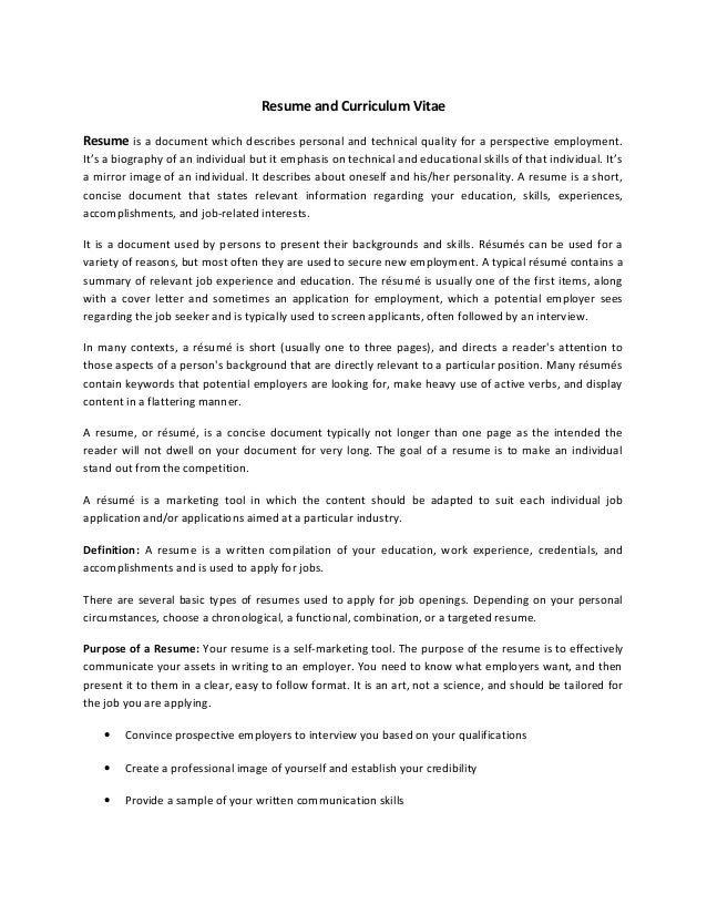 resume and curriculum vitae the purpose of a resumes