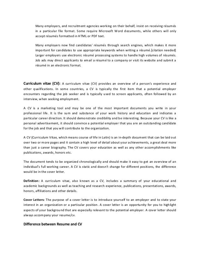 resume and curriculum vitae