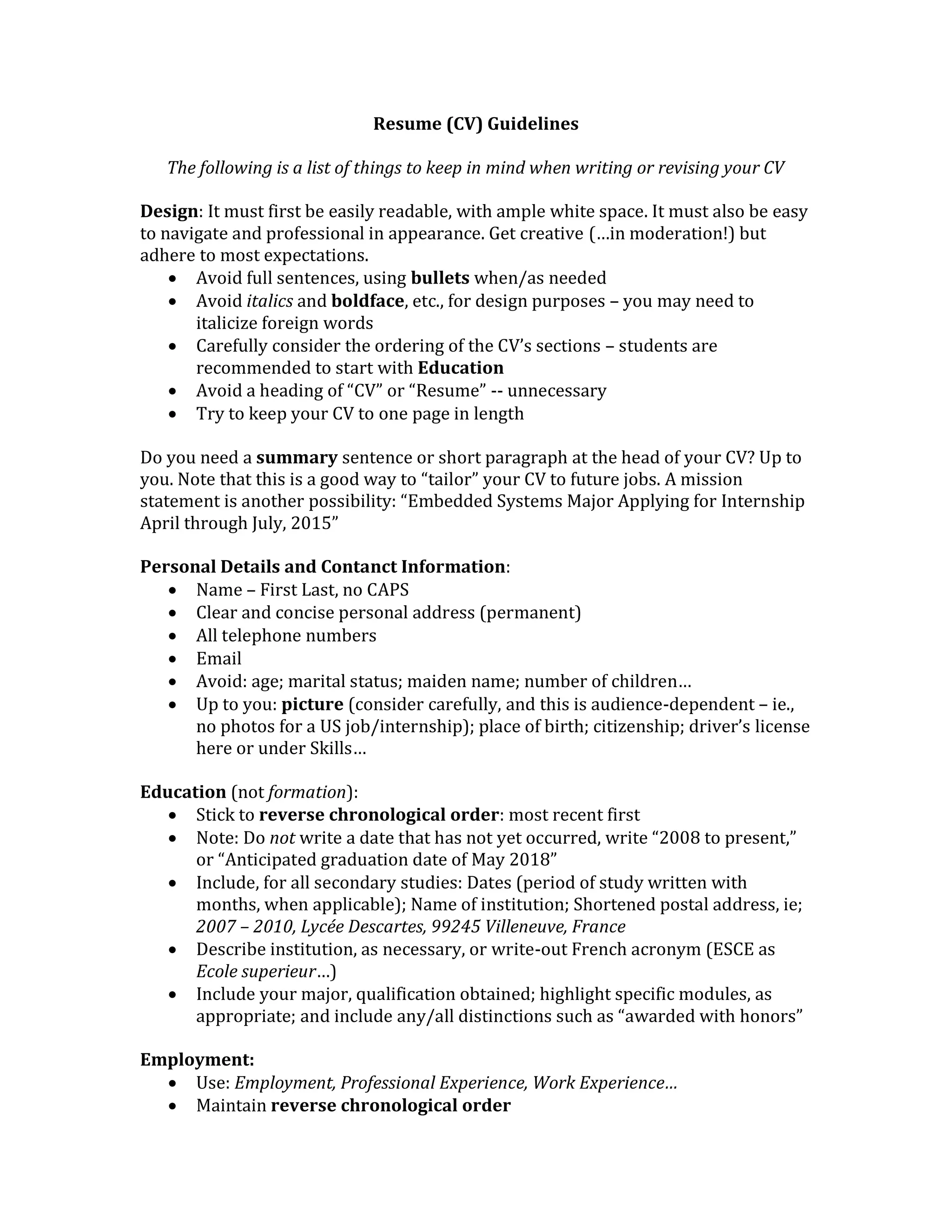 Resume CV Guidelines PDF - Resume CV Guidelines 1 2048