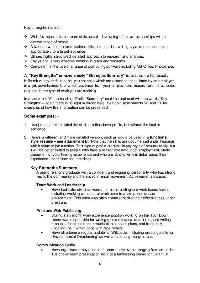 key strengths list