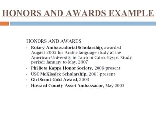 HONORS AND AWARDS EXAMPLE
 