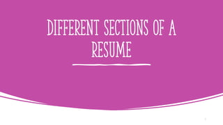 Different sections of a
resume
8
 