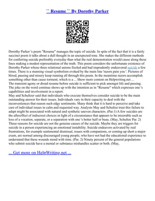 Resume By Dorothy Parker - Resume By Dorothy Parker 1 320 