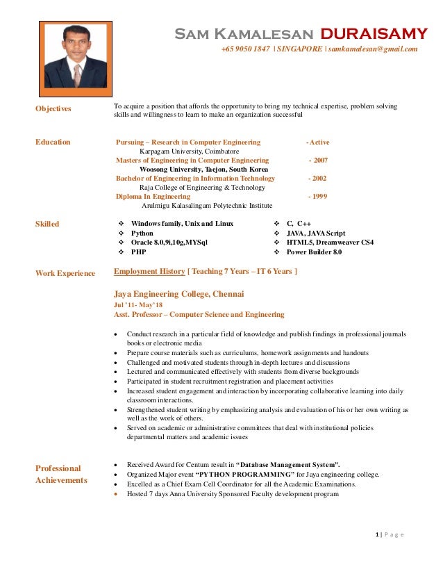 lecturer resume sample resume format for lecturer job