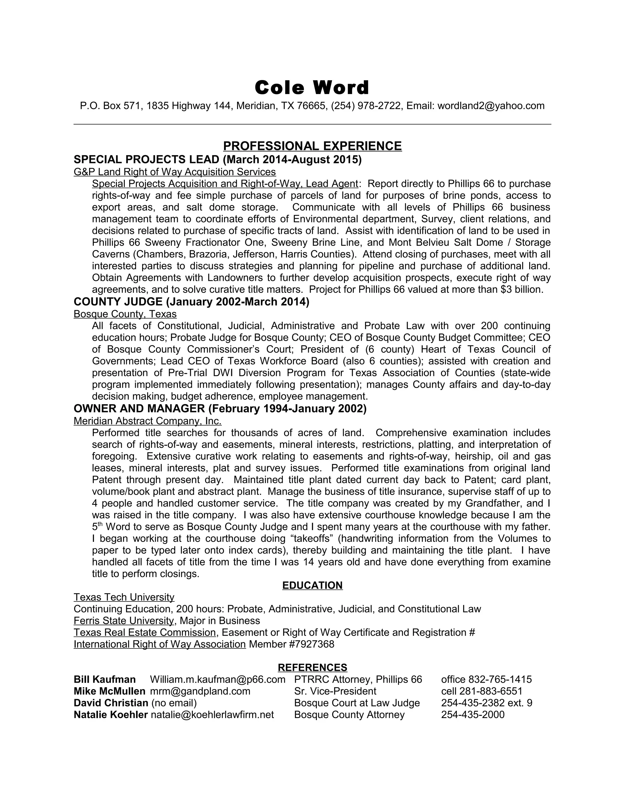 Resume Cole Word 9.1.2015