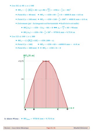 Révision – Cours Génie Mécanique Page 23 / 26 Mtaallah Mohamed
Zone [BC] où 5  S  5
T . h.c M
KKKKK⃗c MY , a NY
NY
i , % . S .
3
+S . 5 -
N+S 5 - T , % 5 .
3
. .
+S 5 - T , % 5 .
3
. .
CS +D F ∶ I & " W I I é é II -
T k +S - , % . 3+S . 5 - S
%
3
, 5 @
T +S - , % @ .
3
% @ % . @, % .
Zone [CD] où 5  S  l
T ,d,c [
KKKKK⃗c Y[e , % . + l . S-
+S 5 - T , % 5 , . , .
[+S l - T , %
En déduire MFzmax : T S @ % . @, % .
 