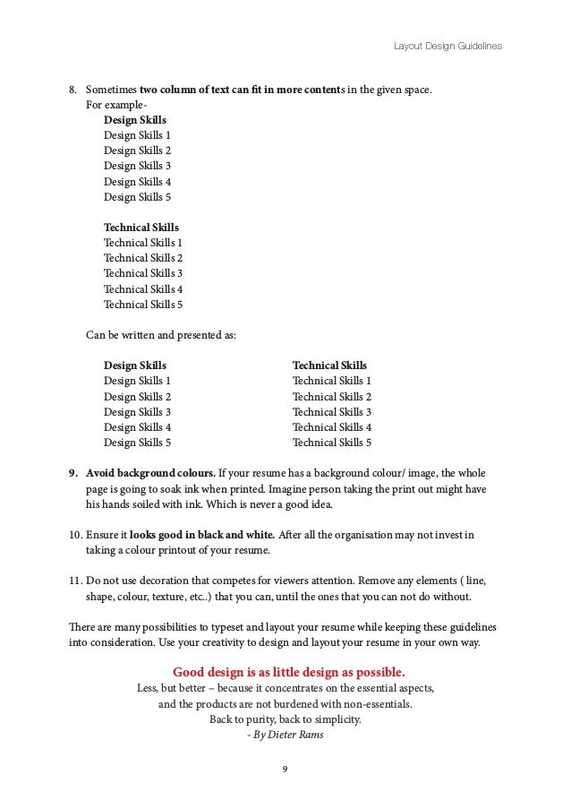 resume design guidelines 01 contents of resume