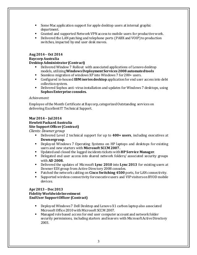 Desktop Support Resume | Cover Letter Desktop Support Resume | Cover Letter