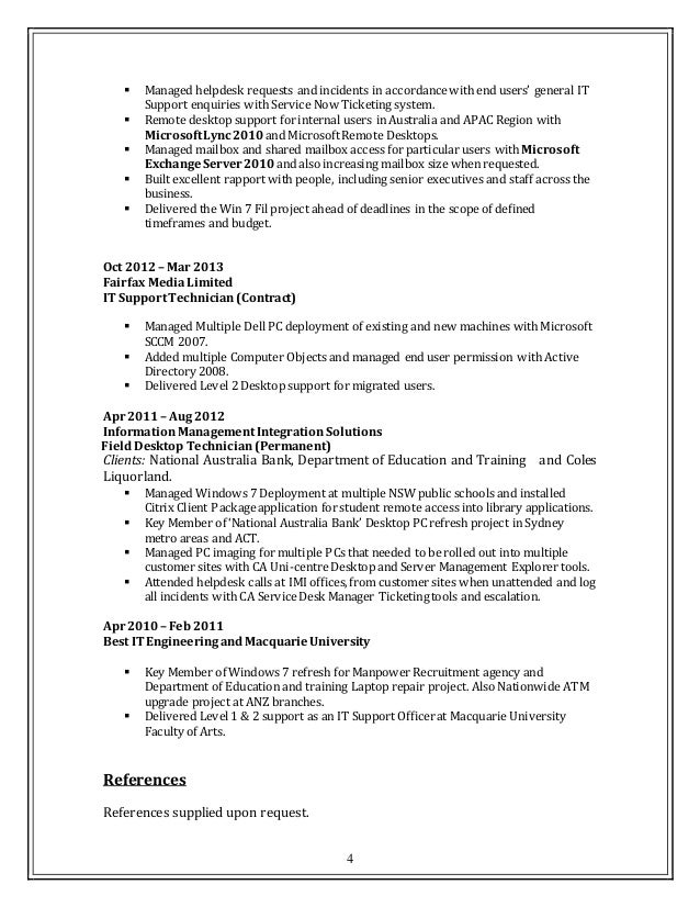 4 desktop support team lead resume