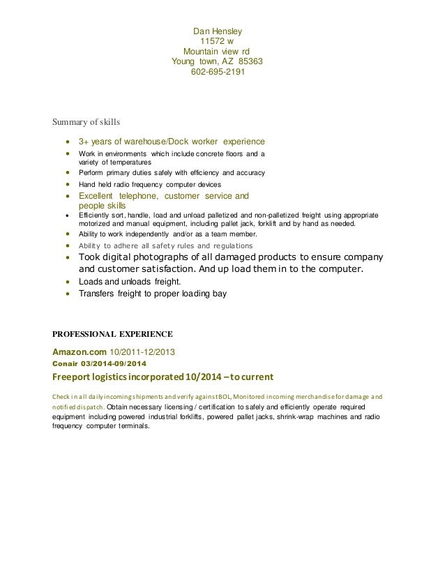 Dock loader resume