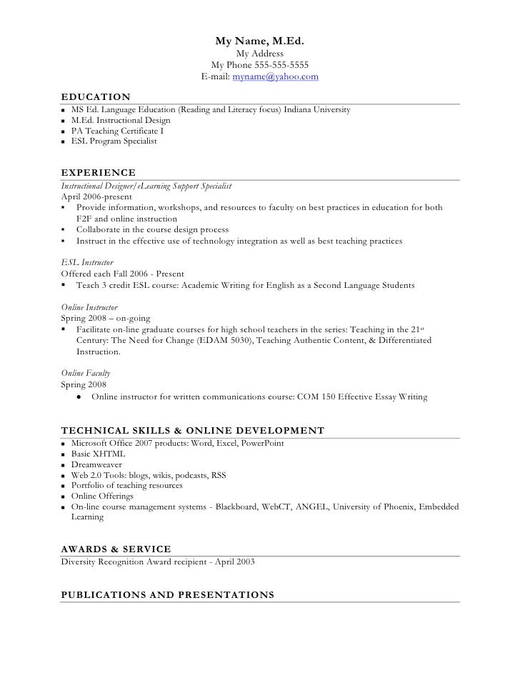 esl resume examples