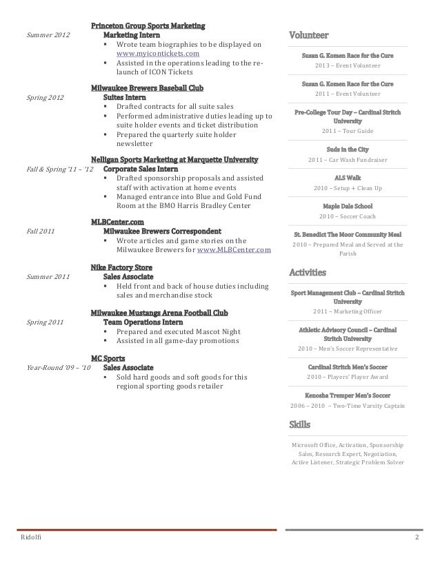 sports marketing resumes