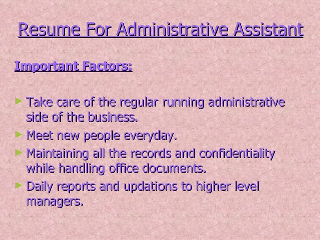 Resume for administrative assistant ppt | PPT
