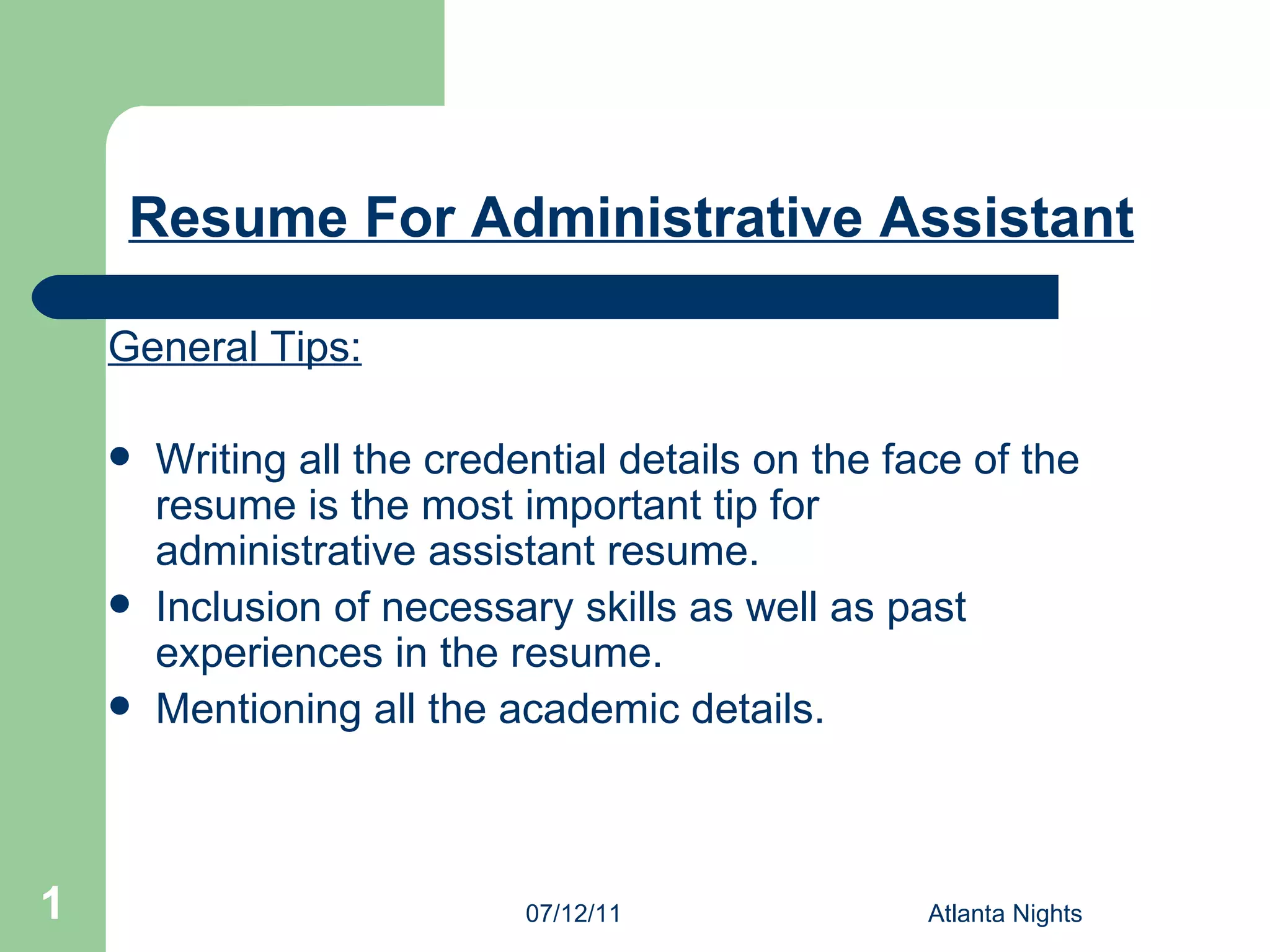 Resume for administrative_assistant 2 | PPT