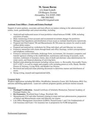 Resume For Financial Services Position