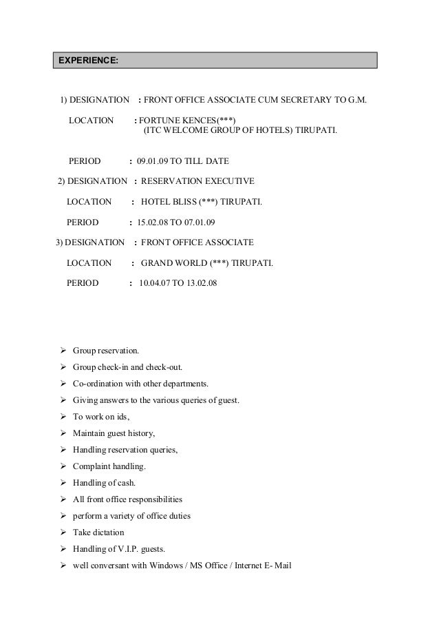 Resume For Front Office Associate Docx1