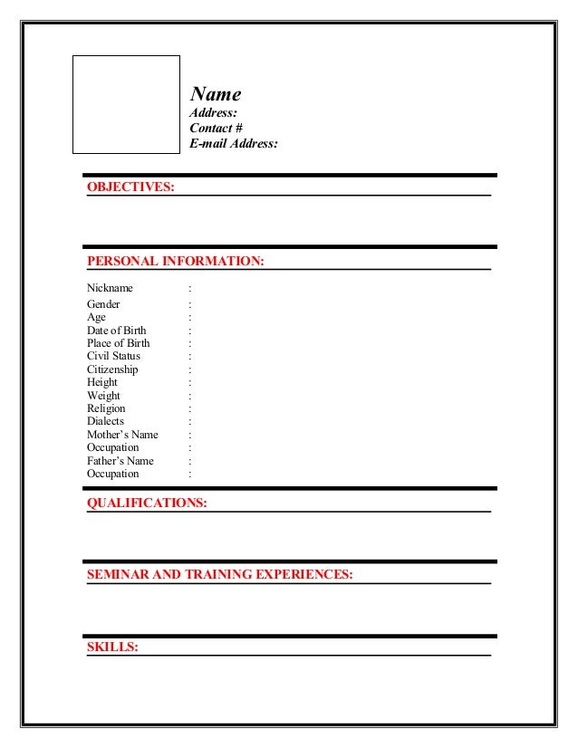 personal resume format