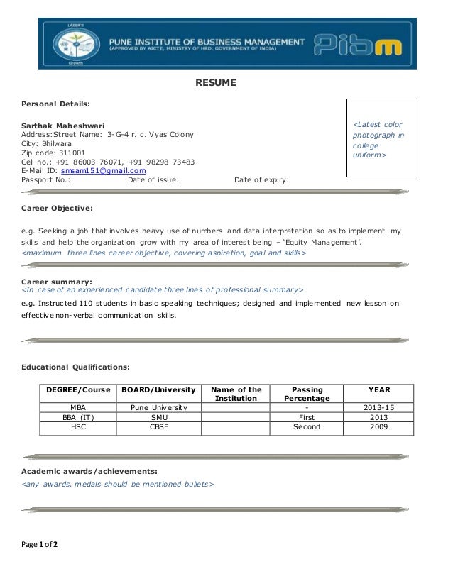 address format resume