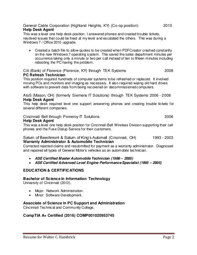 Resume For Walter C Hambrick November 2016 V2