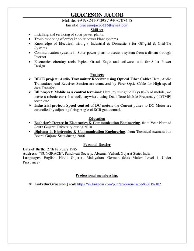 Resume Graceson Cv Solar Pdf