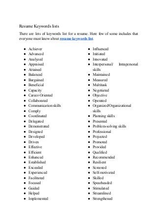 Resume Keywords List That Everyone Must Know