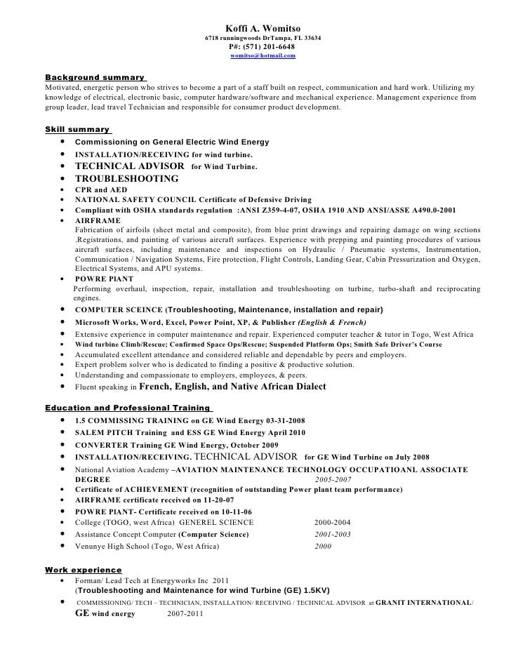 commissioning technician resume resume for mechanical technician