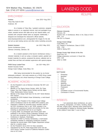 Clemson Resume Examples Resume Lansing Dodd | PDF