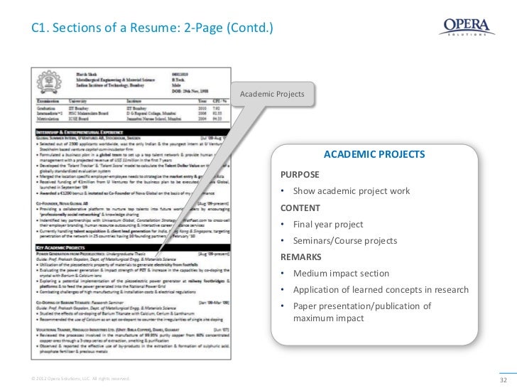 academic projects in resumes