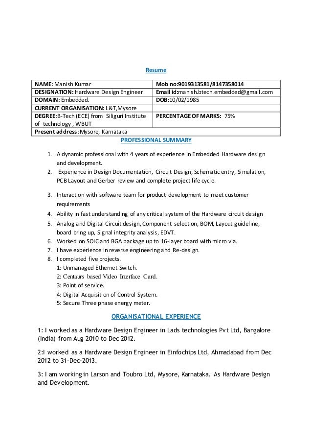 resume manish kumar