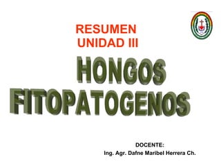 RESUMEN  UNIDAD III HONGOS  FITOPATOGENOS DOCENTE: Ing. Agr. Dafne Maribel Herrera Ch. 